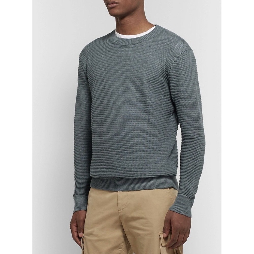 Club Monaco - Textured Linen and Cotton-Blend Sweater - Blue Size XL Crewneck